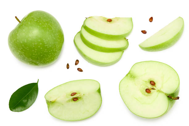 istock green apple with slices isolated on a white background. top view. clipping path 1322554131