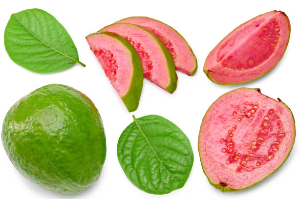 istock guava with slice isolated on white background. clipping path. top view 1322554159