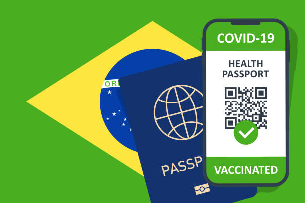 istock Immune Health Passport Certificate in Smartphone for Brazil. Covid-19 Vaccination Document. Vector Illustration 1322555397