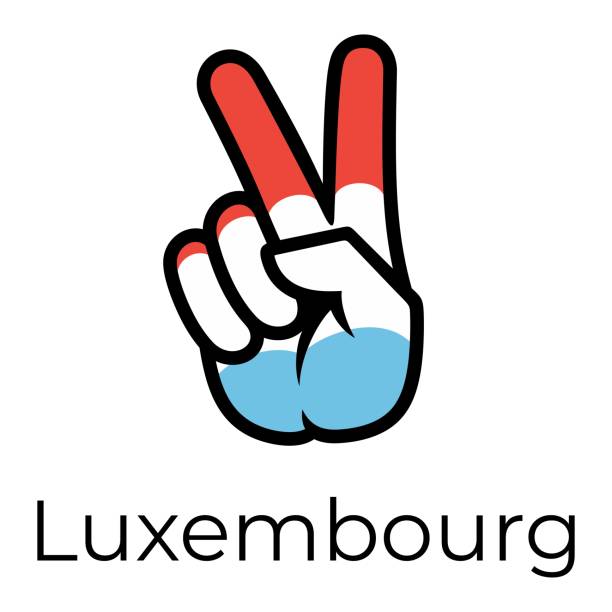 luxemburg-flagge in form eines friedenszeichens. geste v sieg zeichen, patriotische zeichen, symbol für apps, websites, t-shirts, souvenirs, etc. - friedenszeichen stock-grafiken, -clipart, -cartoons und -symbole