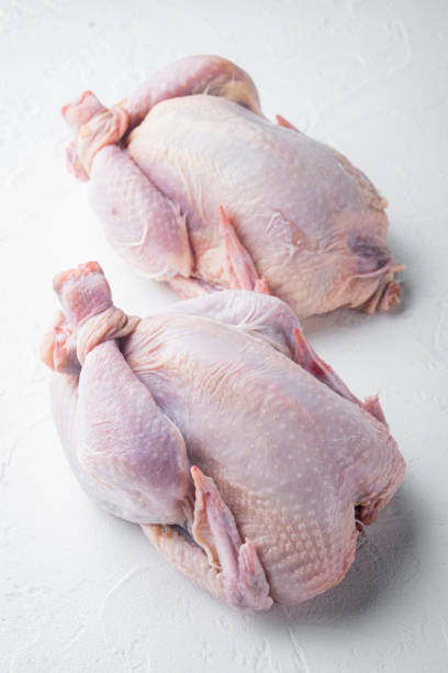 istock Raw organic uncooked whole chicken, on white background 1322557353