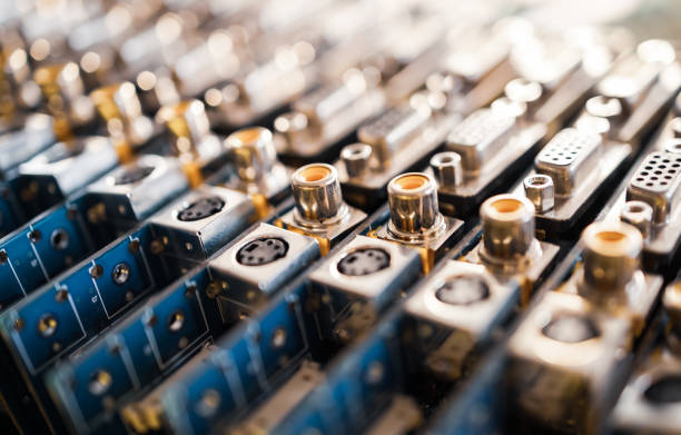 istock Close-up blurry metal sockets on a computer video board 1322558344
