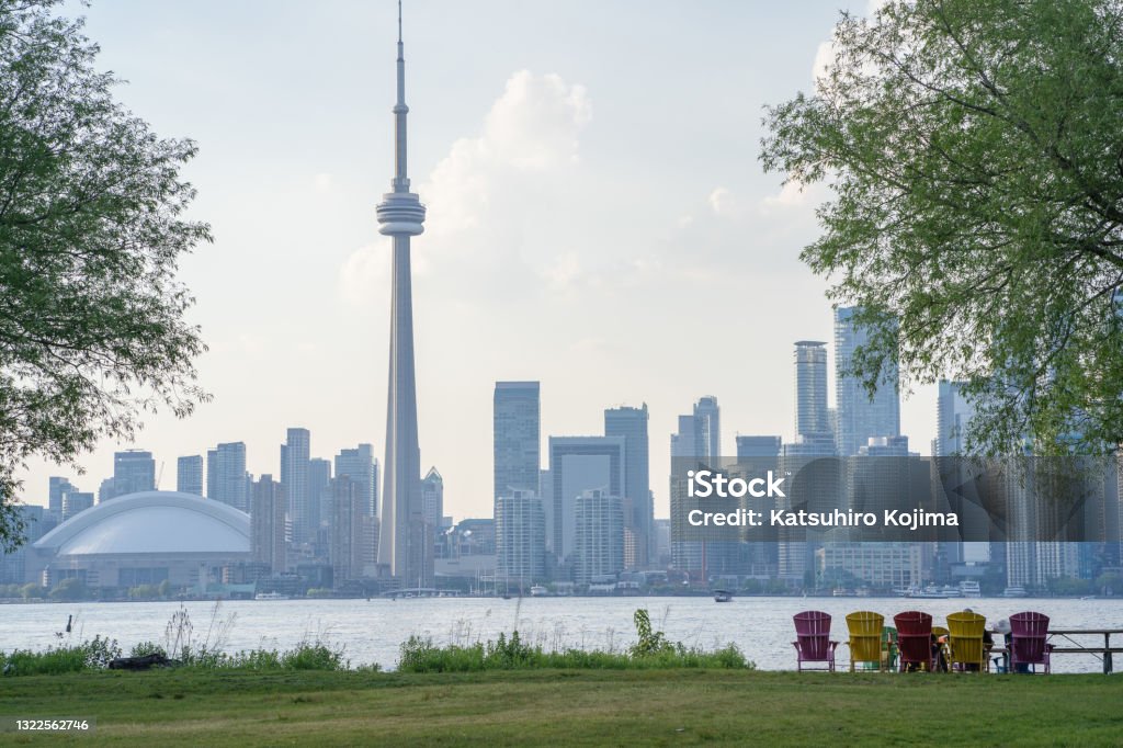 Toronto City Skyline on a sunny day from Toronto Island in Ontario Canada Toronto Stock Photo