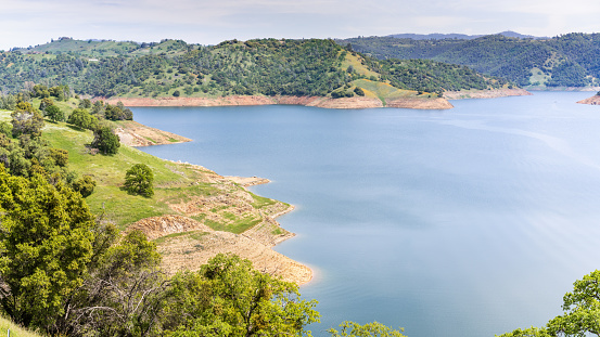 Aerial view of New Melones Lake, a reservoir on the foothills of Sierra Mountains; California