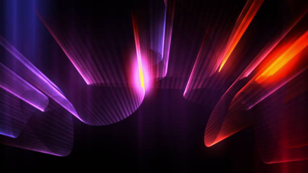 Neon laser show red and blue aurora light rays flash and glow background