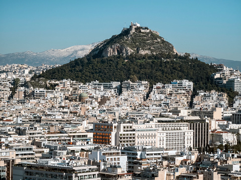 Aerial cityscape panoramic view of Athens capital city of Greece