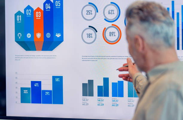istock Mature businessman giving a presentation with graphs and charts 1322578682