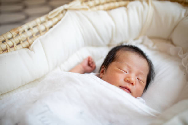 istock New born baby sleeping in a basket close up 1322579700