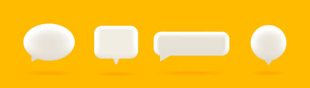 3D Speech Bubble Icon Set Set of four 3D speech bubble icons, isolated on orange background. 3D Chat icon set. talk stock illustrations