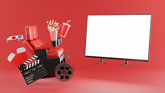 3d render of tv with online cinema time,with copy space