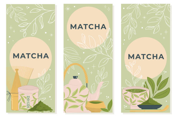 cooles matcha-set für paket - tea cup tea green tea chinese tea stock-grafiken, -clipart, -cartoons und -symbole