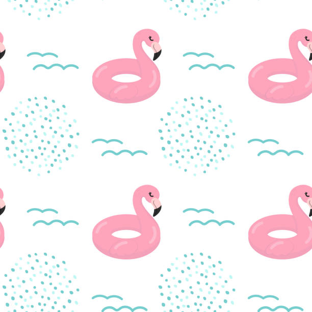 illustrazioni stock, clip art, cartoni animati e icone di tendenza di bellissimo motivo tropicale senza cuciture con fenicotteri rosa su sfondo bianco. texture estiva astratta. design per tessuto, carta da parati, tessuto e arredamento. - white pink flamingo blue