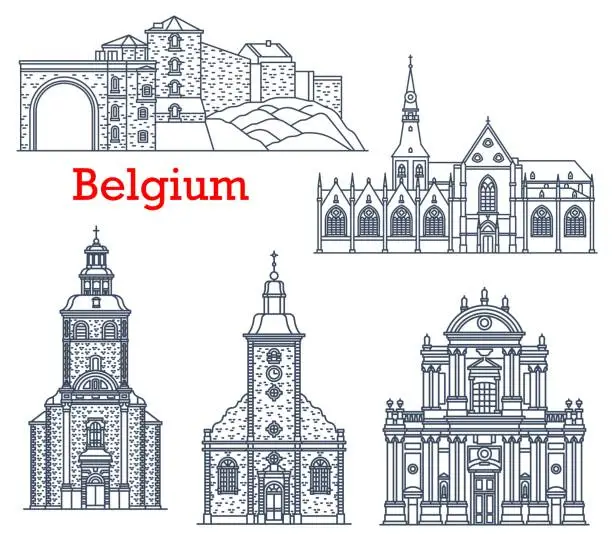 Vector illustration of Belgium travel landmarks of Namur and Stavelot