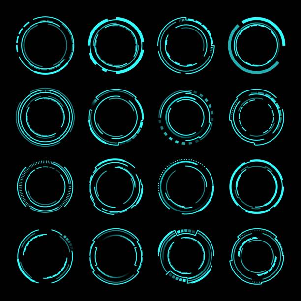 hud-rundrahmen oder rahmen-vektor-sci-fi-elemente - hud grafische benutzeroberfläche stock-grafiken, -clipart, -cartoons und -symbole