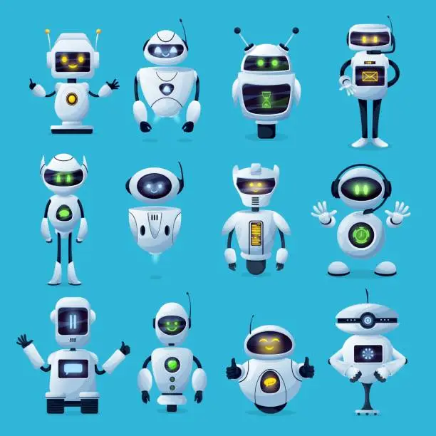 Vector illustration of Robot cartoon characters with ai robotic machines