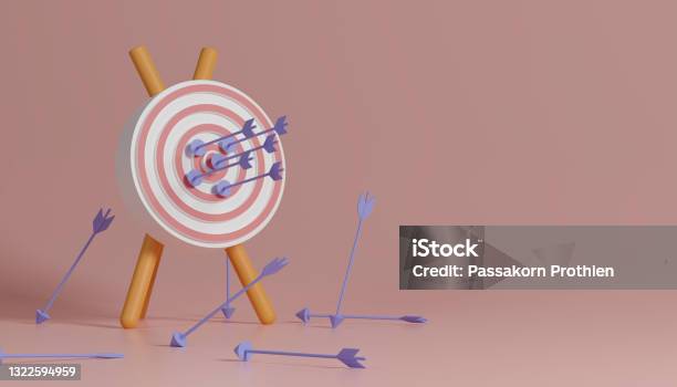 Archery Target With Purple Arrows Stock Photo - Download Image Now - Aspirations, Sports Target, Business Target
