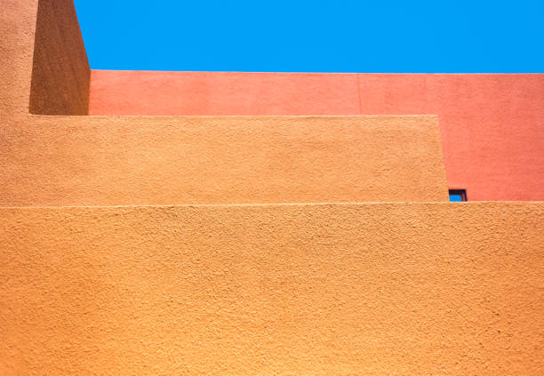 istock Santa Fe Style: Modern Adobe Building Exterior Detail, Blue Background 1322596518