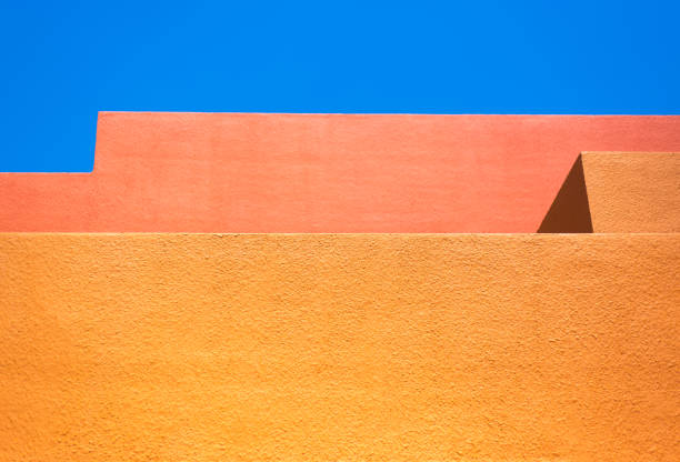 istock Santa Fe Style: Modern Adobe Building Exterior Detail, Blue Background 1322596524