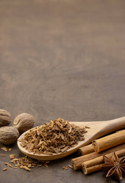 istock Still life with different spices and herbs on  dark wooden background. 1322602670