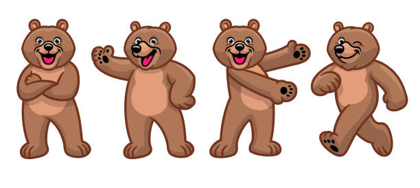 illustrations, cliparts, dessins animés et icônes de ensemble de personnages de dessins animés grizzlis bruns - fluffy bear cute friendship