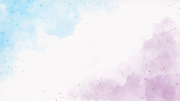 biru dan ungu pelangi pastel unicorn girly cat air di latar belakang abstrak kertas - watercolor background ilustrasi stok