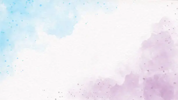Vector illustration of blue and violet rainbow pastel unicorn girly watercolor on paper abstract background