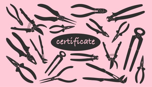 Silhouette Tools set. Isolated on pink background. Pliers, pump, long-nose, flush cutter, cutting, insulated, electronic. Vector illustration. Equipment workshop, store decoration. Quote Certificate. Silhouette Tools set. Isolated on pink background. Pliers, pump, long-nose, flush cutter, cutting, insulated, electronic. Vector illustration. Equipment workshop, store decoration. Quote Certificate. pliers stock illustrations