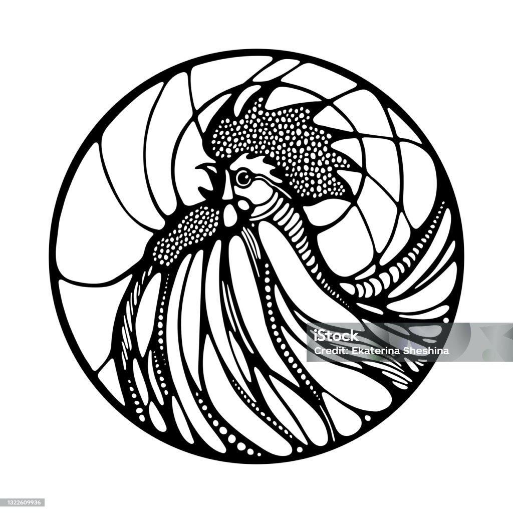 Vector Illustration Of Rooster Chicken Outline Image For Coloring Book Logo  Design Tattoo Stock Illustration - Download Image Now - iStock