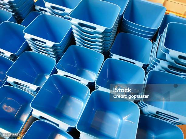 Material Stacking Blue Box Stack Of Blue Colors Plastic Container Box Storage Stock Photo ...