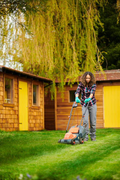 istock woman mowing her lawn 1322616468
