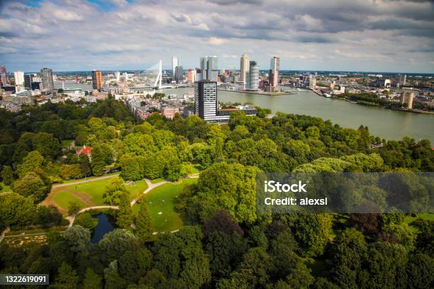 Rotterdam Netherlands Cityscape Aerial View City Stock Photo - Download Image Now - Rotterdam, Netherlands, Public Park