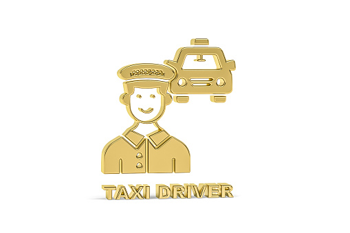 Golden 3d taxi driver icon isolated on white background - 3d render