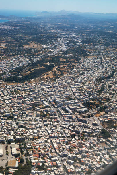istock Rhodes island view from airplane window, horizontal, top view. 1322621377