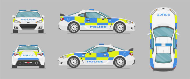 ilustrações de stock, clip art, desenhos animados e ícones de english police super car. vector car from different sides. side view, front view, back view, top view. - truck military armed forces pick up truck