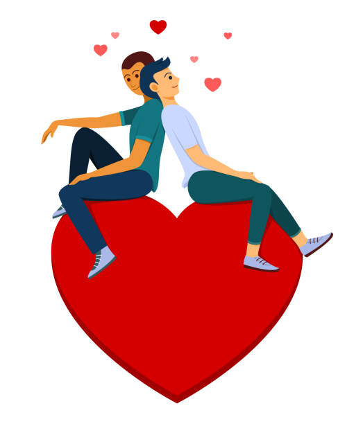 The Lover Man and Man Sit On the Big Heart is Symbol of Love. The diverse lover man and man sit on the big heart is symbol of love. man gay stock illustrations