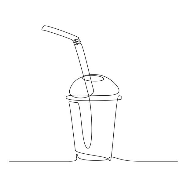 Sweet fresh drink in plastic cup in One continuous line drawing. Vegan smoothie in transparent mug in lineart style. Editable stroke. Modern vector illustration Sweet fresh drink in plastic cup in One continuous line drawing. Vegan smoothie in transparent mug in lineart style. Editable stroke. Modern vector illustration. smoothie stock illustrations