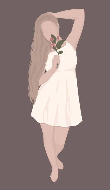 istock a girl with a flower in a white dress. vector flat illustration for postcards, banners, posters, magazine or book cover