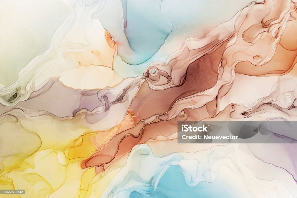 Abstract hand painted alcohol ink texture Abstract hand painted alcohol ink texture. Yellow, blue and brown colors. Creative background for your design Abstract Stock Photo