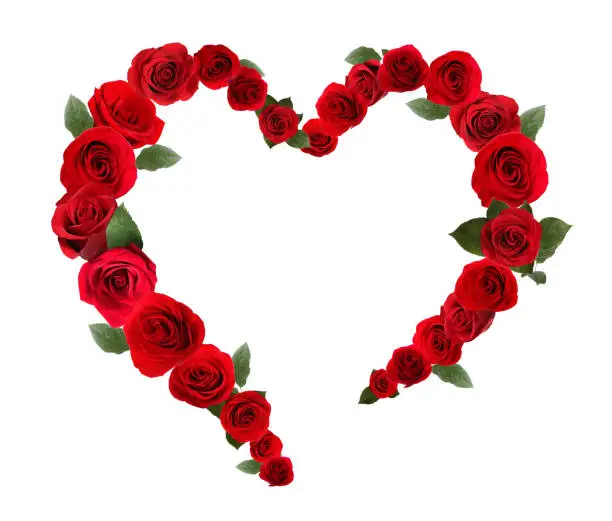 Photo of Heart made of beautiful red roses on white background