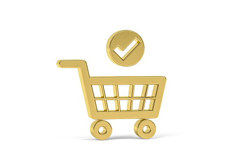 Golden 3d shopping icon isolated on white background - 3d render