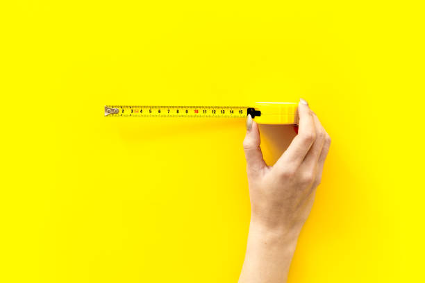 istock Social distance concept with metal ruler, top view 1322643686