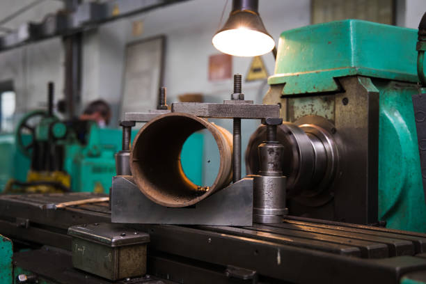 istock Cutting tool at metal working on lather machine 1322645864