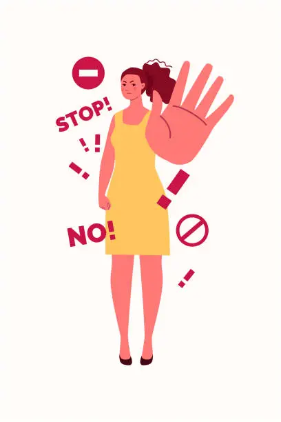 Vector illustration of A woman's right to refuse. Freedom from sexual harassment.