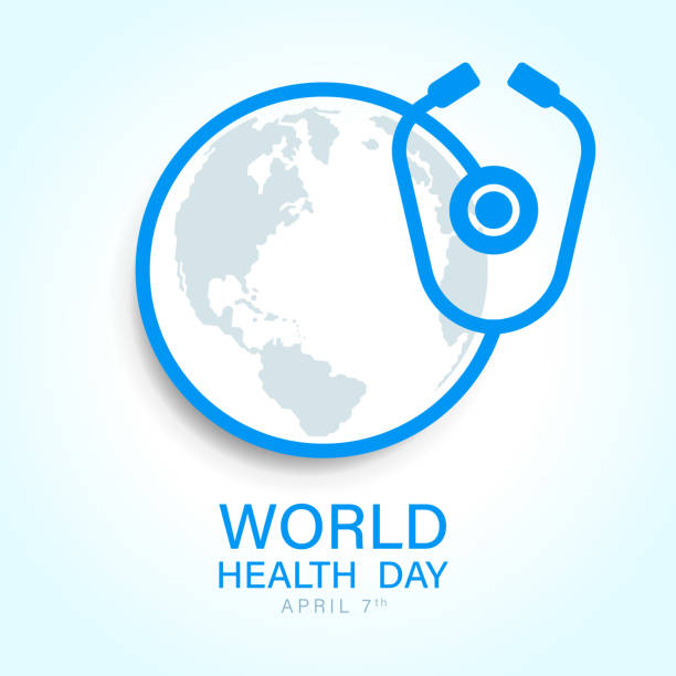 ilustrações de stock, clip art, desenhos animados e ícones de world health day with world earth map in circle around stethoscope sign vector design - stethoscope