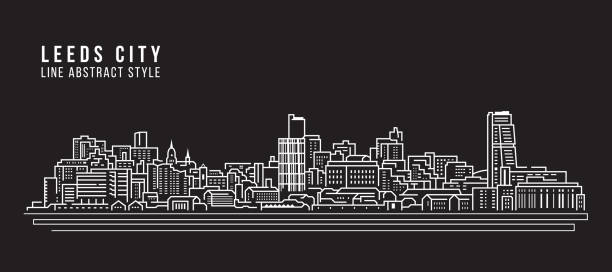 城市景觀建築線藝術向量插圖設計 - 利茲市 - leeds 幅插畫檔、美工圖案、卡通及圖標