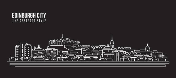 illustrations, cliparts, dessins animés et icônes de paysage urbain bâtiment dessin au trait vector conception d’illustration - ville d’édimbourg - edinburgh scotland castle skyline