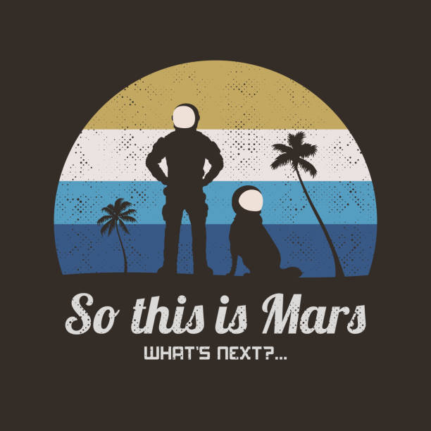 Astronaut with dog Cosmonaut on Mars. Man on desert planet astronaut silhouettes stock illustrations