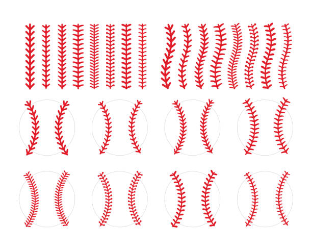 czerwony ścieg lub szwy baseballizolowane na białym tle. - seam stock illustrations