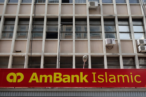 Kota Kinabalu, Malaysia- Jun 21, 2017: Ambank signboard on the street in Kota Kinabalu, Sabah. Ambank building is the fifth largest banking group in Malaysia