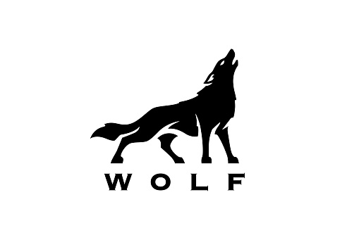 Wolf silhouette icon. Howling predator sign. Wild canine animal symbol. Vector illustration.